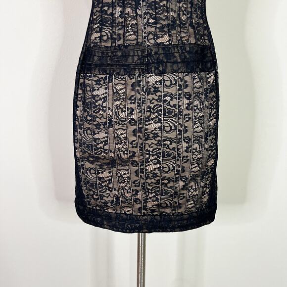 Tadashi Shoji | Black Lace Nude Illusion Formal Cocktail Designer Mini Dress 2 - Picture 8 of 10